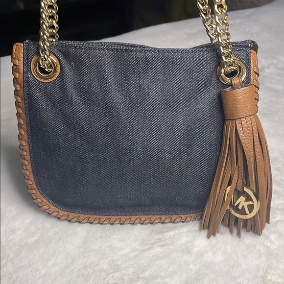 Michael Kors Denim and Tan leather Chain Shoulder/Crossbody Bag - Picture 7 of 16